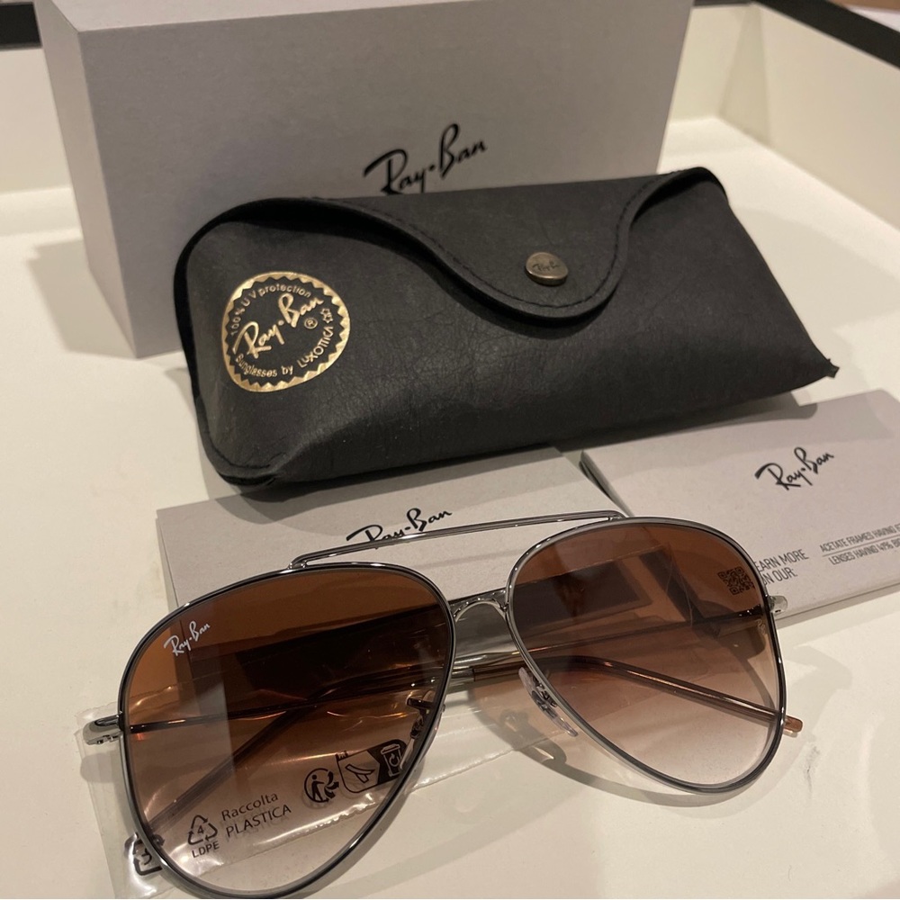 Ray-Ban RBR0101S Sunglasses Unisex Gunmetal / Brown 59mm New 100% Authentic